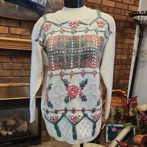 Shenanigans Hand Knit Granny Sweater Size Small Cottagecore NWT floral vintage